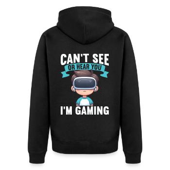 Virtual Reality Athlet Witzer VR Gamer Headset - Unisex Premium Bio Zip Hoodie - Schwarz - Hinten - Nico (187cm)