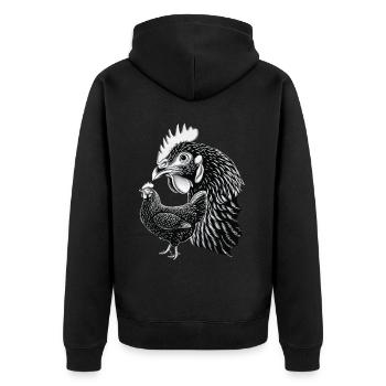 Huhn - Unisex Premium Bio Zip Hoodie - Schwarz - Hinten - Nico (187cm)