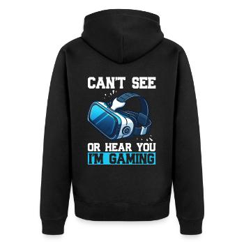 Virtual Reality Athlet Witzer VR Gamer Headset - Unisex Premium Bio Zip Hoodie - Schwarz - Hinten - Nico (187cm)
