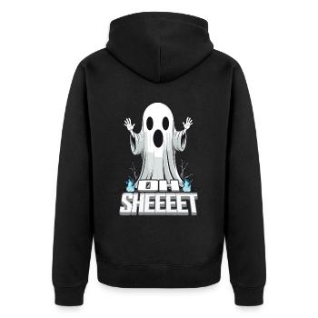 Halloween Oh Sheet Gespenst Lustig - Unisex Premium Bio Zip Hoodie - Schwarz - Hinten - Nico (187cm)