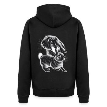 Kaninchen - Unisex Premium Bio Zip Hoodie - Schwarz - Hinten - Nico (187cm)