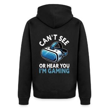 Virtual Reality Athlet Witzer VR Gamer Headset - Unisex Premium Bio Zip Hoodie - Schwarz - Hinten - Nico (187cm)