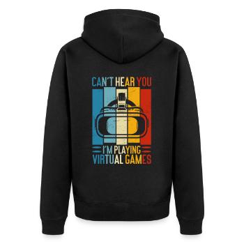 Virtual Reality Athlet Witzer VR Gamer Headset - Unisex Premium Bio Zip Hoodie - Schwarz - Hinten - Nico (187cm)