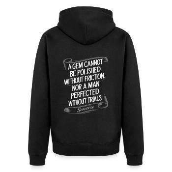 Citation de Sénèque Une pierre précieuse ne peut être polie sans - Veste à capuche bio Premium Unisexe - noir - Dos - Nico (187cm)