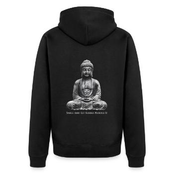 Bouddha Souriez et laissez le karma s’en occuper, méditez - Veste à capuche bio Premium Unisexe - noir - Dos - Nico (187cm)