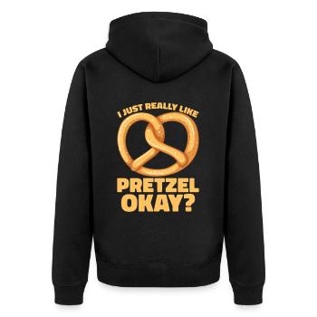 Bretzel Brezeln Bäcker Backwaren - Unisex Premium Bio Zip Hoodie - Schwarz - Hinten - Nico (187cm)