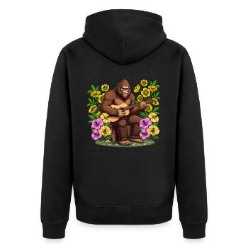 Bigfoot mit Gitarre - Unisex Premium Bio Zip Hoodie - Schwarz - Hinten - Nico (187cm)