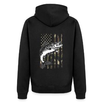 Walleye camo American flag - Unisex Premium Bio Zip Hoodie - Schwarz - Hinten - Nico (187cm)