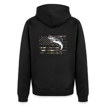 Walleye camo American flag - Unisex Premium Bio Zip Hoodie - Schwarz - Hinten - Nico (187cm)