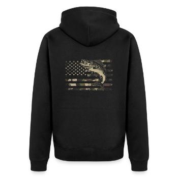 Walleye camo American flag - Unisex Premium Bio Zip Hoodie - Schwarz - Hinten - Nico (187cm)