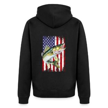 Walleye camo American flag - Unisex Premium Bio Zip Hoodie - Schwarz - Hinten - Nico (187cm)