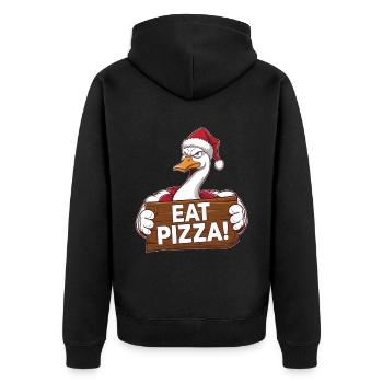 Weihnachtliche Ente Sagt: Eat Pizza - Unisex Premium Bio Zip Hoodie - Schwarz - Hinten - Nico (187cm)