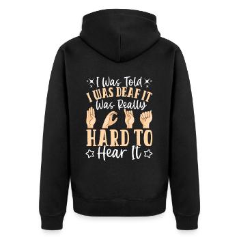 Deaf Pride ASL Gebärdensprache - Unisex Premium Bio Zip Hoodie - Schwarz - Hinten - Nico (187cm)