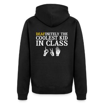Deaf Pride Awareness ASL - Unisex Premium Organic Zip Hoodie - black - Back - Nico (187cm)