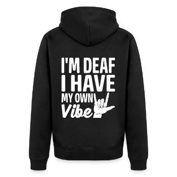 Deaf Pride ASL Gebärdensprache - Unisex Premium Bio Zip Hoodie - Schwarz - Hinten - Nico (187cm)