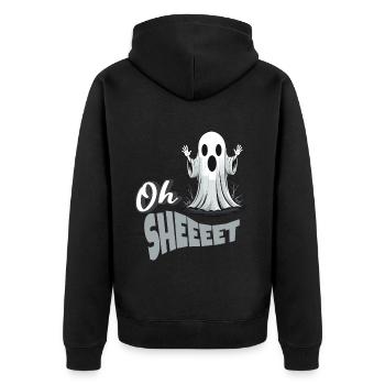 Lustiges Halloween Oh Sheet Gespenst - Unisex Premium Bio Zip Hoodie - Schwarz - Hinten - Nico (187cm)