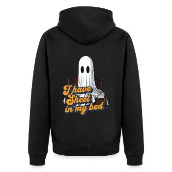 Halloween Sheet In Bed Funny Saying - Unisex Premium Organic Zip Hoodie - black - Back - Nico (187cm)