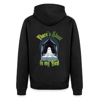 Funny Halloween Saying: There's Sheet In My Bed - Unisex Premium Organic Zip Hoodie - black - Back - Nico (187cm)