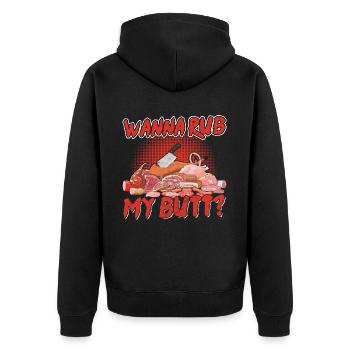 BBQ Meat Lover Humour - Tu veux me frotter les fesses ? - Veste à capuche bio Premium Unisexe - noir - Dos - Nico (187cm)