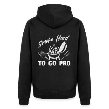 BBQ Passion: Smoke Hard To Go Pro - Unisex Premium Organic Zip Hoodie - black - Back - Nico (187cm)