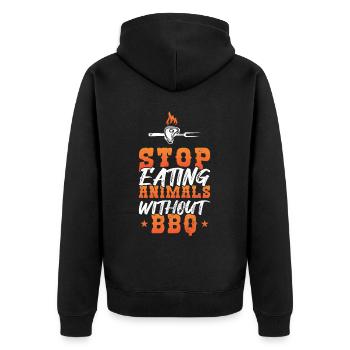 Arrêtez de manger des animaux sans barbecueFans - Veste à capuche bio Premium Unisexe - noir - Dos - Nico (187cm)