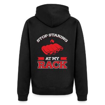 Stop Marveling At My BBQ Rack - Grill Fun - Unisex Premium Organic Zip Hoodie - black - Back - Nico (187cm)