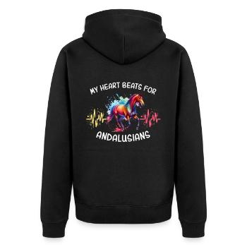 Andalusier Herzlinie Pferd - Unisex Premium Bio Zip Hoodie - Schwarz - Hinten - Nico (187cm)