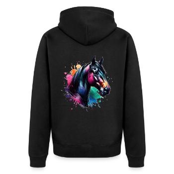 Andalusier Motiv Pferd - Unisex Premium Bio Zip Hoodie - Schwarz - Hinten - Nico (187cm)