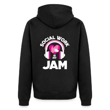 Soziale Arbeit Ist Mein Ding - Unisex Premium Bio Zip Hoodie - Schwarz - Hinten - Nico (187cm)