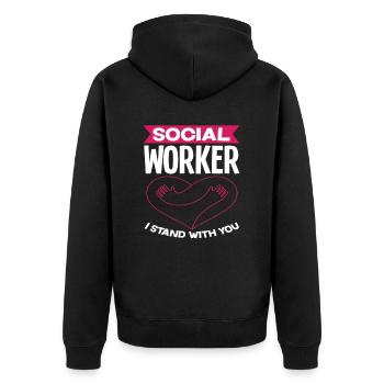 Travailleur social, je suis à vos côtés - Veste à capuche bio Premium Unisexe - noir - Dos - Nico (187cm)