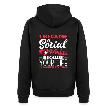 Je suis devenue travailleuse sociale parce que ta vie est la mienne - Veste à capuche bio Premium Unisexe - noir - Dos - Nico (187cm)