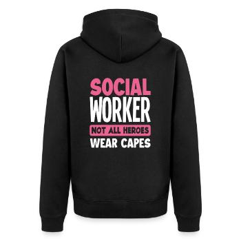 Sozialarbeiter Nicht Alle Helden Tragen Umhänge - Unisex Premium Bio Zip Hoodie - Schwarz - Hinten - Nico (187cm)