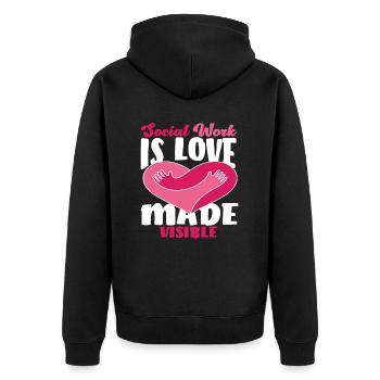 Soziale Arbeit Ist Liebe Sichtbar - Unisex Premium Bio Zip Hoodie - Schwarz - Hinten - Nico (187cm)