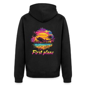 Meine Erste Flugreise Erstes Mal Fliegen - Unisex Premium Bio Zip Hoodie - Schwarz - Hinten - Nico (187cm)