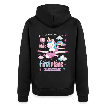Meine Erste Flugreise Erstes Mal Fliegen - Unisex Premium Bio Zip Hoodie - Schwarz - Hinten - Nico (187cm)
