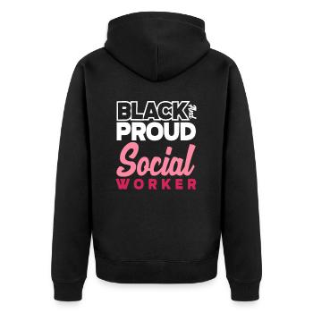 Schwarz Und Stolz Sozialarbeiter - Unisex Premium Bio Zip Hoodie - Schwarz - Hinten - Nico (187cm)