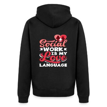 Social work is my love language - Unisex Premium Organic Zip Hoodie - black - Back - Nico (187cm)