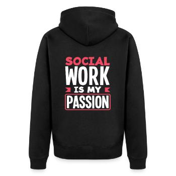 Soziale Arbeit Ist Meine Leidenschaft - Unisex Premium Bio Zip Hoodie - Schwarz - Hinten - Nico (187cm)