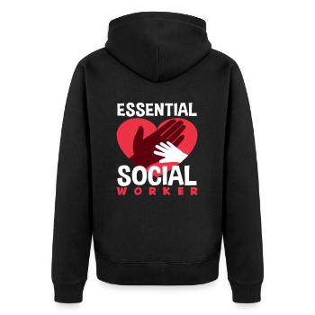 Essential Social Worker Herz Hände - Unisex Premium Bio Zip Hoodie - Schwarz - Hinten - Nico (187cm)