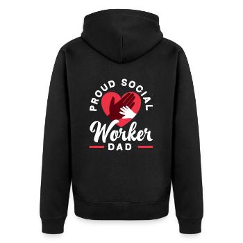 Stolzer Sozialarbeiter Papa mit Herz - Unisex Premium Bio Zip Hoodie - Schwarz - Hinten - Nico (187cm)