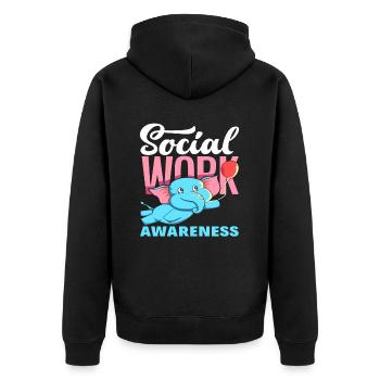 Soziale Arbeit Bewusstsein mit Elefant - Unisex Premium Bio Zip Hoodie - Schwarz - Hinten - Nico (187cm)