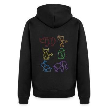 Origami LGBT Regenbogen Eule Papierkranich Falten - Unisex Premium Bio Zip Hoodie - Schwarz - Hinten - Nico (187cm)
