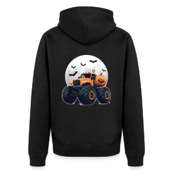 Monster Truck Halloween Ghost Pumpkin Boy - Unisex Premium Organic Zip Hoodie - black - Back - Nico (187cm)