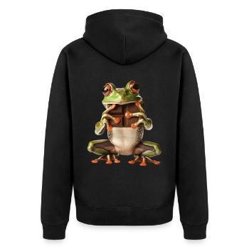 Frog - Unisex Premium Organic Zip Hoodie - black - Back - Nico (187cm)
