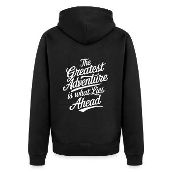 The greatest adventure is what lies ahead - Unisex Premium Organic Zip Hoodie - black - Back - Nico (187cm)