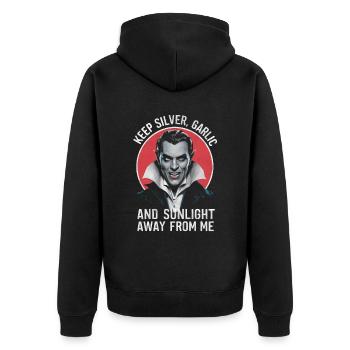 Vampir hält silbernes Knoblauch-Sonnenlicht von mir fern - Unisex Premium Bio Zip Hoodie - Schwarz - Hinten - Nico (187cm)