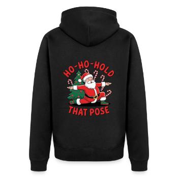 Weihnachten Yoga Weihnachtsmann - Unisex Premium Bio Zip Hoodie - Schwarz - Hinten - Nico (187cm)