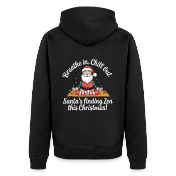 Weihnachten Yoga Weihnachtsmann - Unisex Premium Bio Zip Hoodie - Schwarz - Hinten - Nico (187cm)