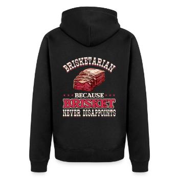 Brisketarian BBQ Weil Brisket Niemals Enttäuscht - Unisex Premium Bio Zip Hoodie - Schwarz - Hinten - Nico (187cm)