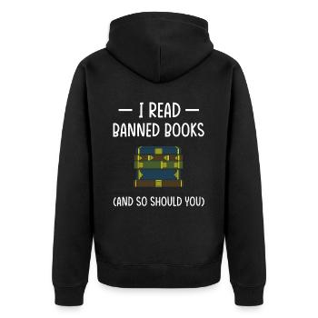 Buch Bücher Bibliothek Literatur Lesen Read Books - Unisex Premium Bio Zip Hoodie - Schwarz - Hinten - Nico (187cm)